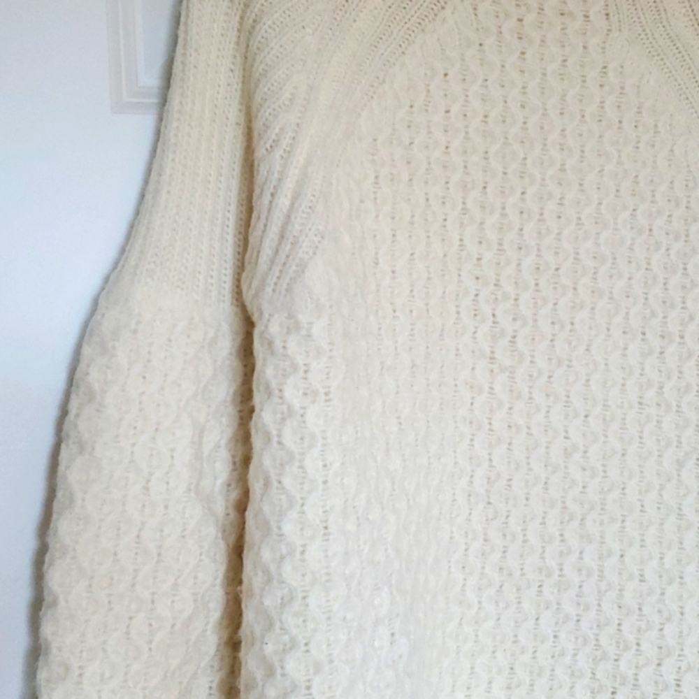 Anthropologie Bia Mock Neck Balloon Sleeve Sweater Ivory Cream White Alpaca - Picture 5 of 6